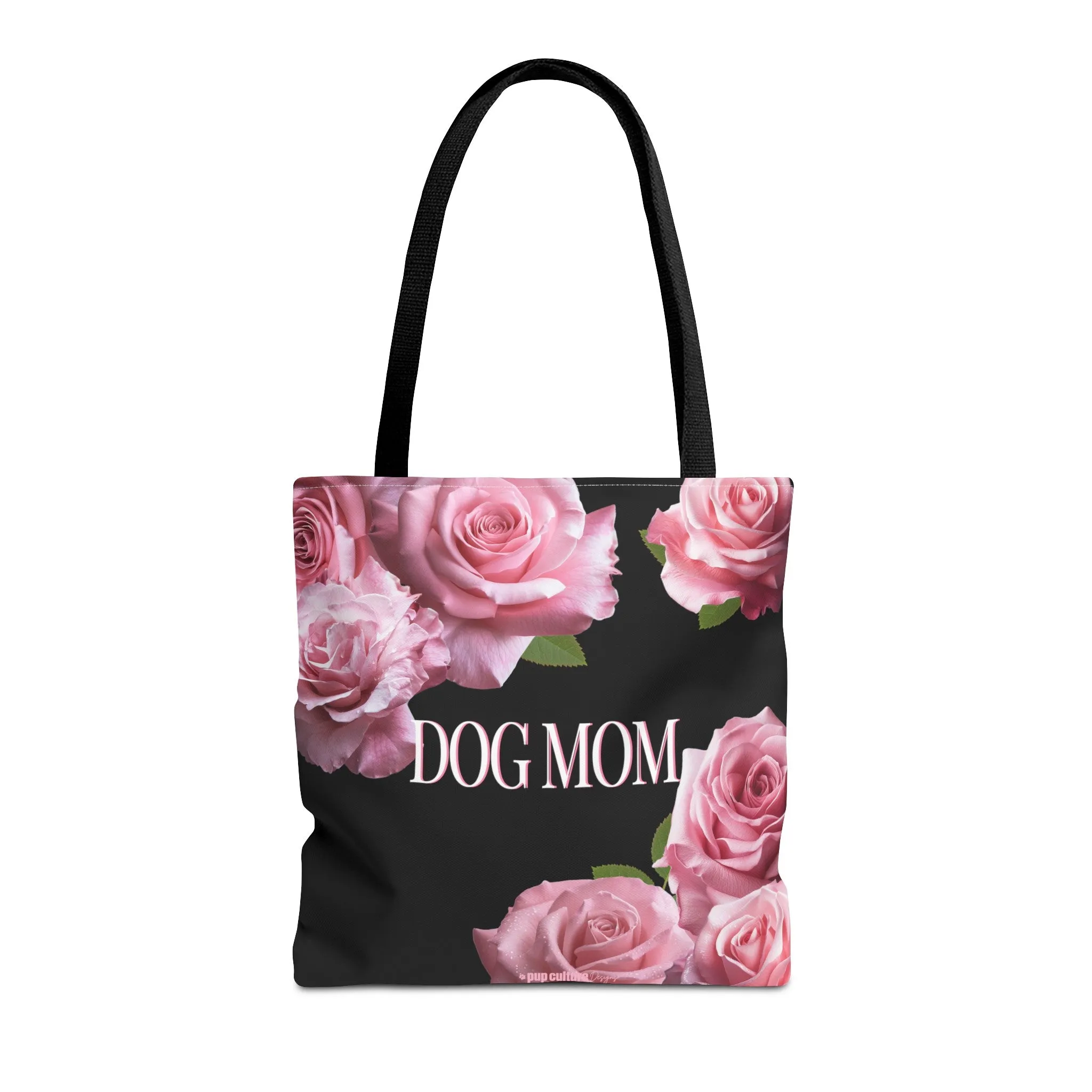 Elegant Dog Mom Pink Roses Tote Bag, Black or White