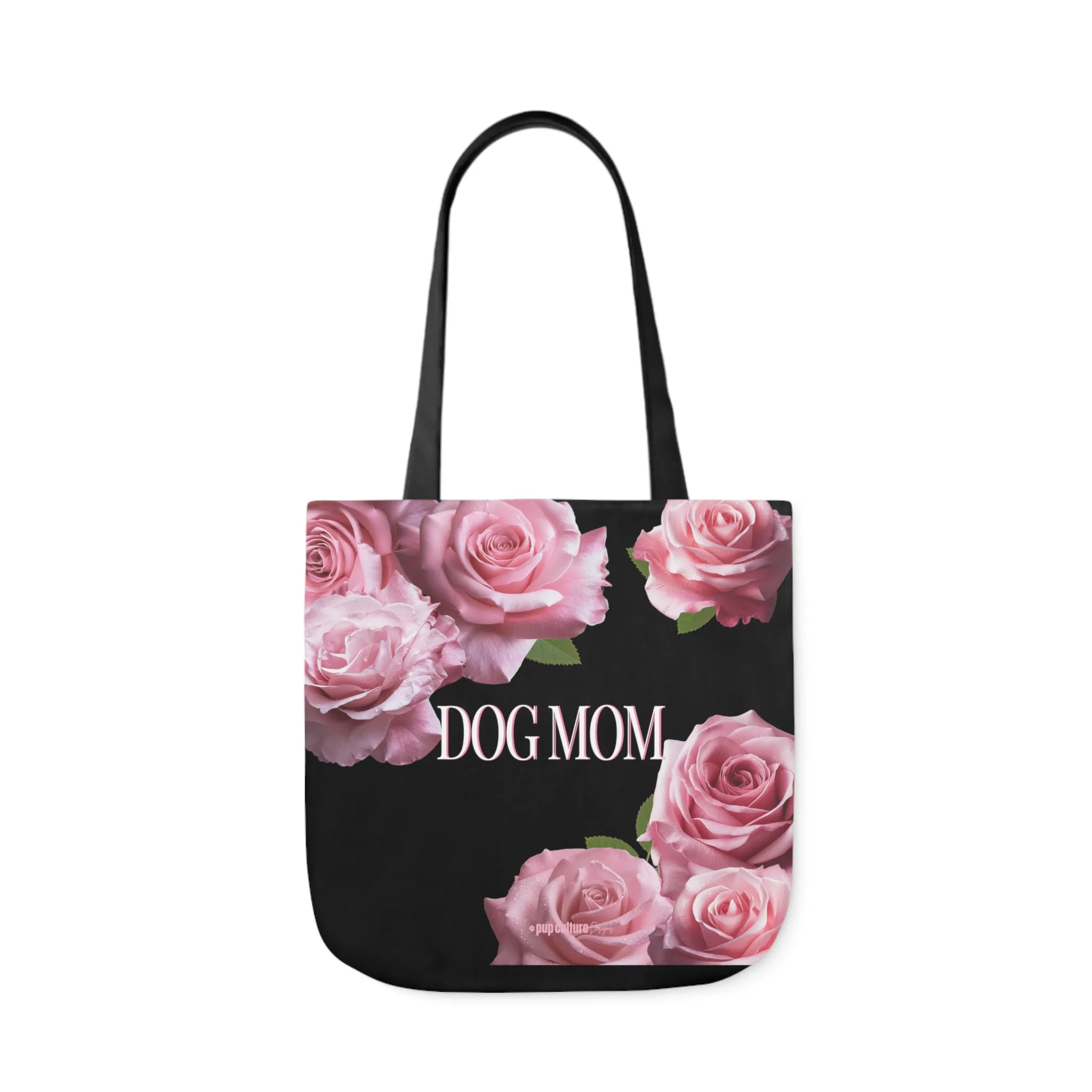 Elegant Dog Mom Pink Roses Tote Bag, Black or White