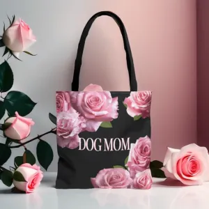 Elegant Dog Mom Pink Roses Tote Bag, Black or White