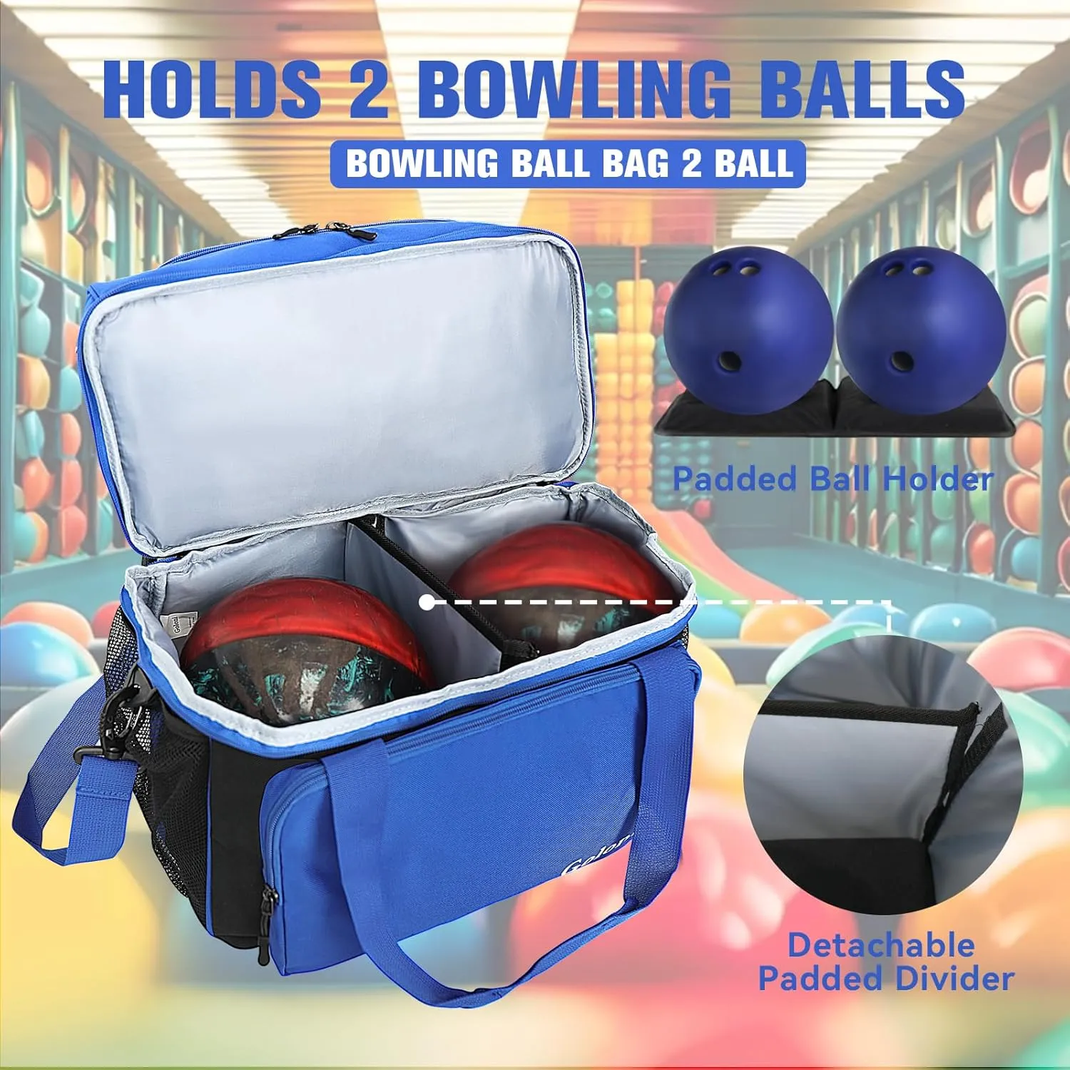 Goloni Bowling Ball Bag 2 Ball, Two Ball Bowling Bag with Padded Ball Holder