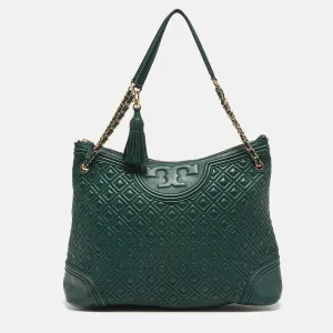 Green Leather Fleming Top Zip Shoulder Bag
