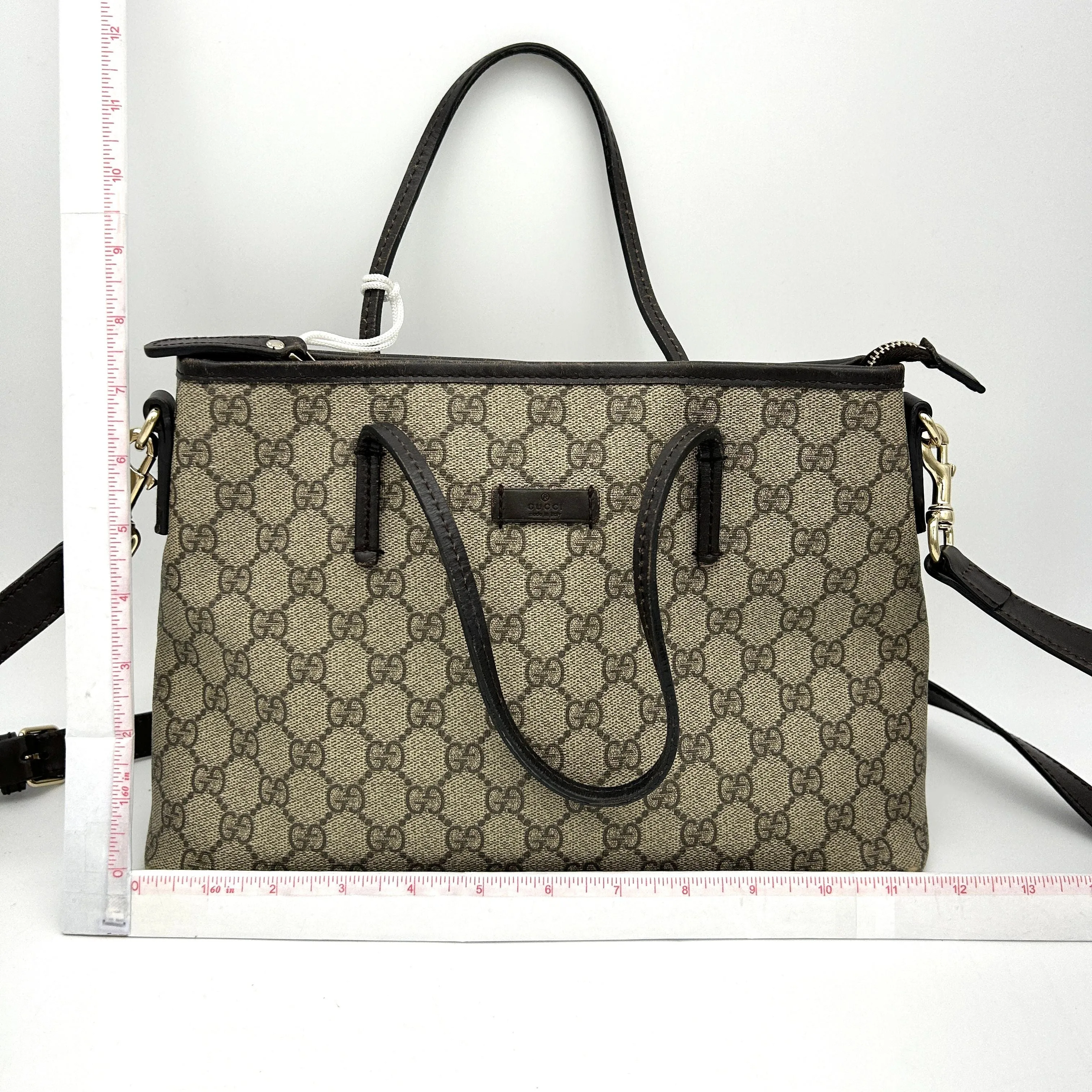 GUCCI GG Supreme Monogram Medium Zippered Tote Dark Brown LA12293