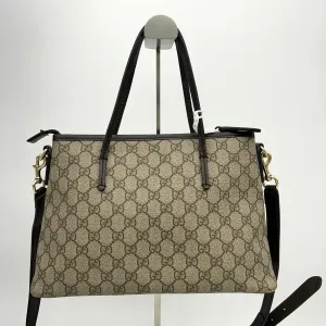 GUCCI GG Supreme Monogram Medium Zippered Tote Dark Brown LA12293