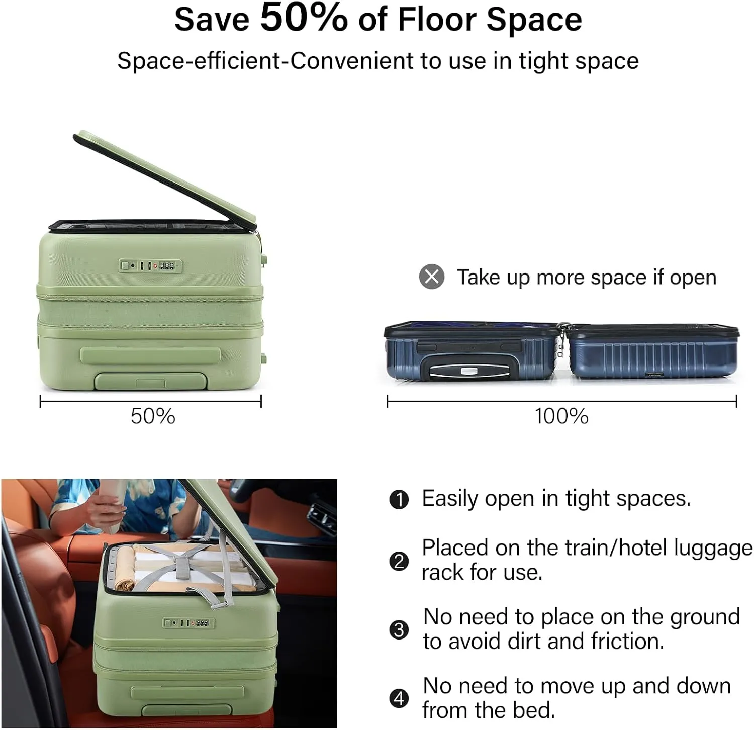 Hanke 20 Inch Expandable Carry on Luggage Hard Shell Suitcases with Wheels Top Opening TSA Luggage Rolling Suitcase for Travel Luggage Carry On Bag(Bamboo Green)
