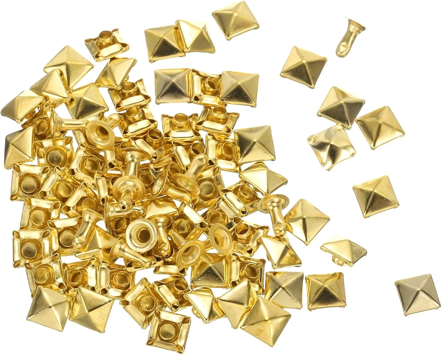 HARFINGTON 100 Set Square Pyramid Rivet 6mm Leather Rivets Metal Spike Studs for Clothing Belts Bags Shoes Punk Rock, Gold Tone