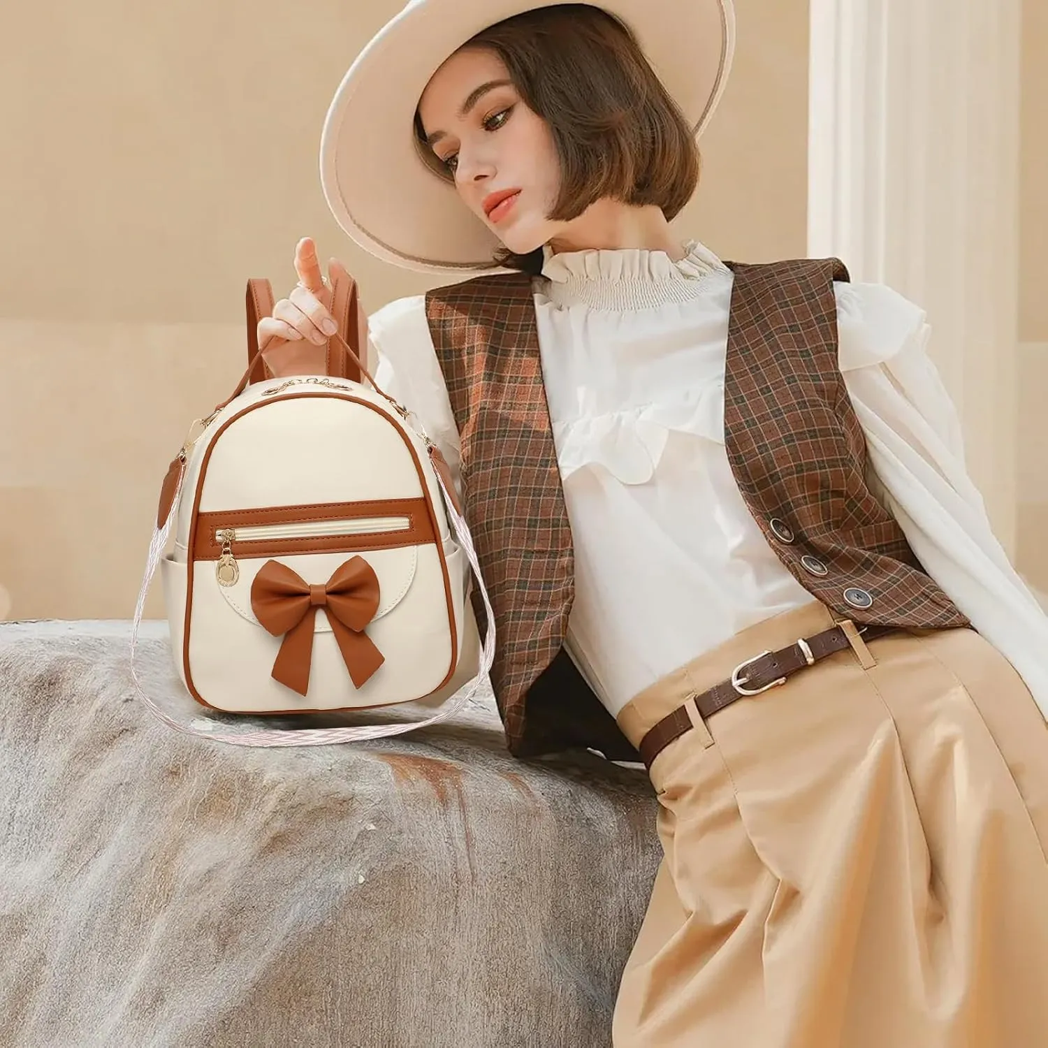 I IHAYNER Girls Mini Backpack Cute Bowknot Leather Backpack for Girls Designer Small Shoulder Bag Fashion Handbag for Women
