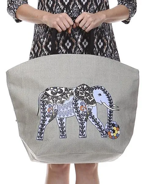 Jute Beach Tote - Elephants (Multiple Designs)