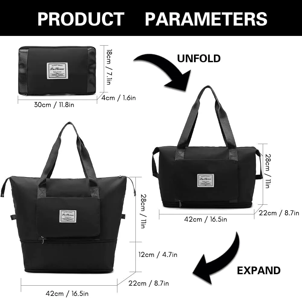 Large Capacity Folding Travel Bag with Dry and Wet Separation - Portable Expansion Duffel Bag