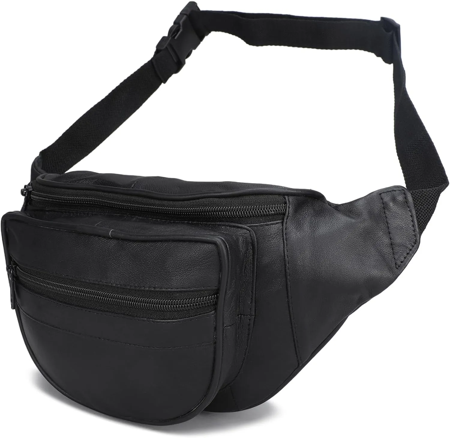 Leatherboss Genuine Leather Designer Travel Fanny Pack Holder Bag with Waist Belt, Black
