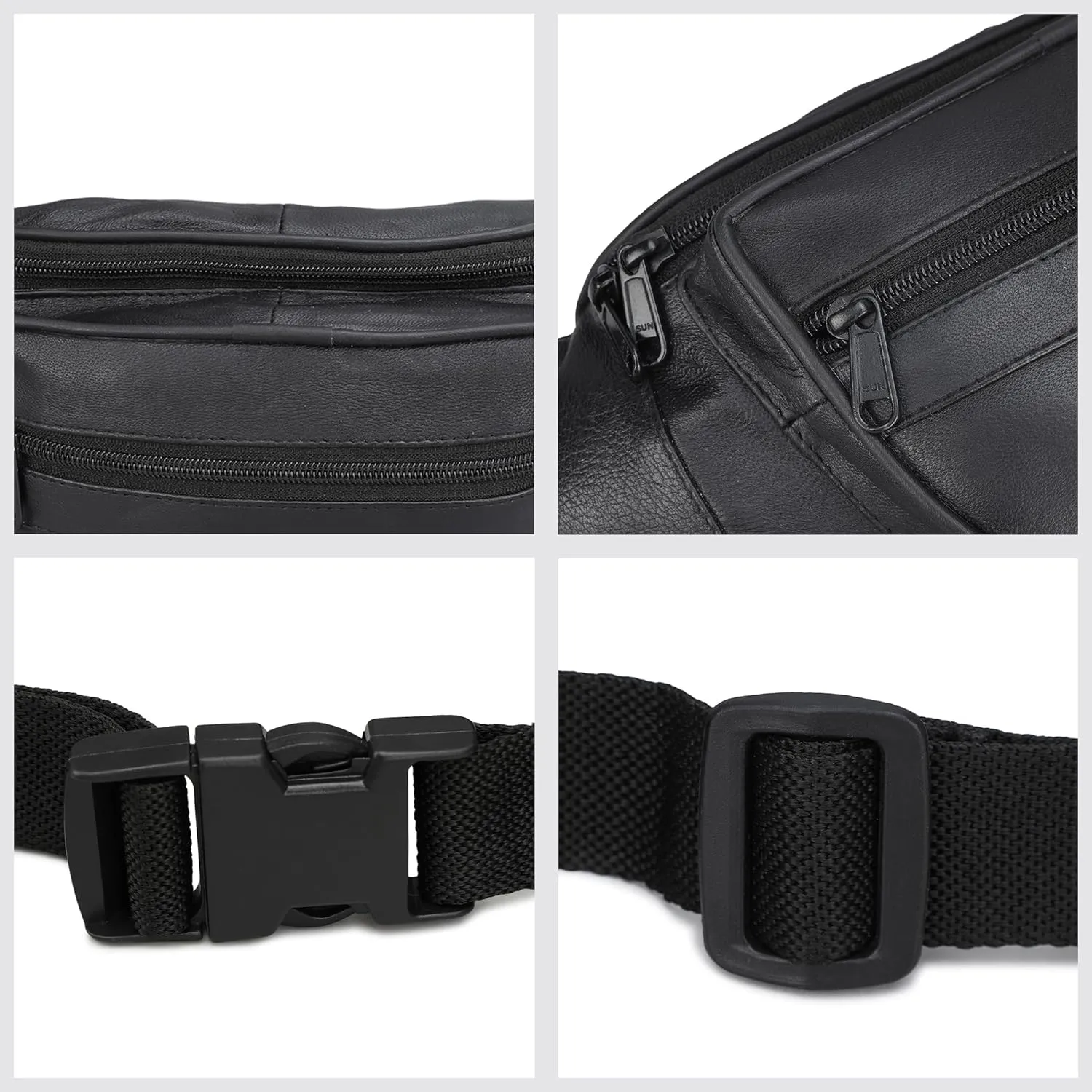 Leatherboss Genuine Leather Designer Travel Fanny Pack Holder Bag with Waist Belt, Black