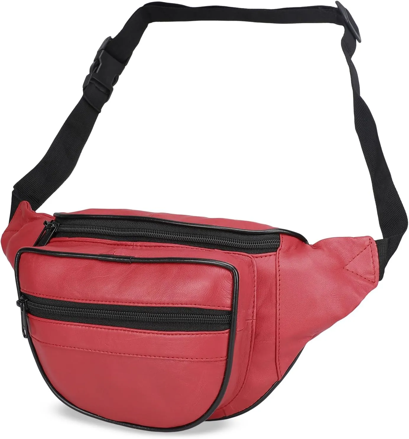 Leatherboss Genuine Leather Designer Travel Fanny Pack Holder Bag with Waist Belt, Red