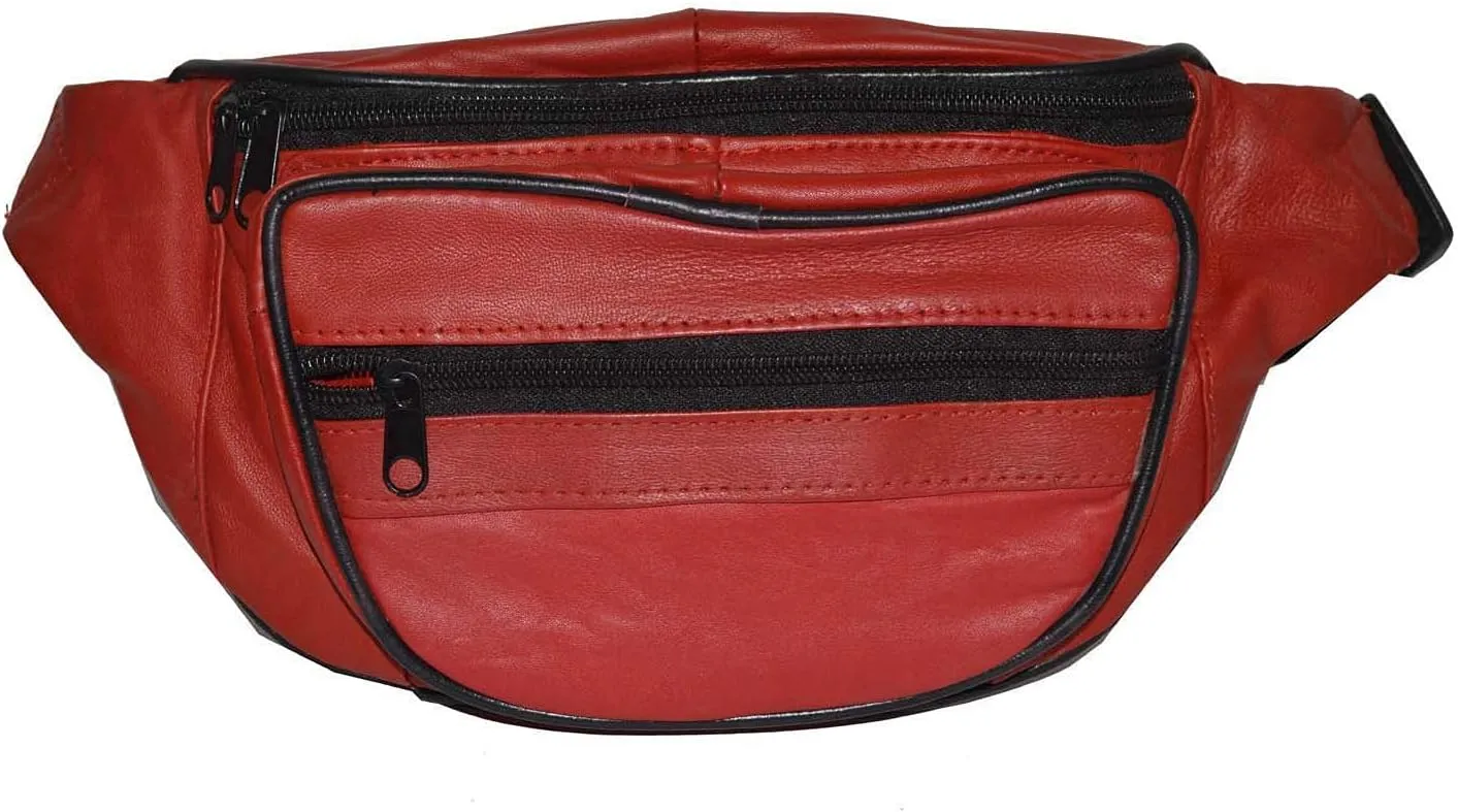 Leatherboss Genuine Leather Designer Travel Fanny Pack Holder Bag with Waist Belt, Red