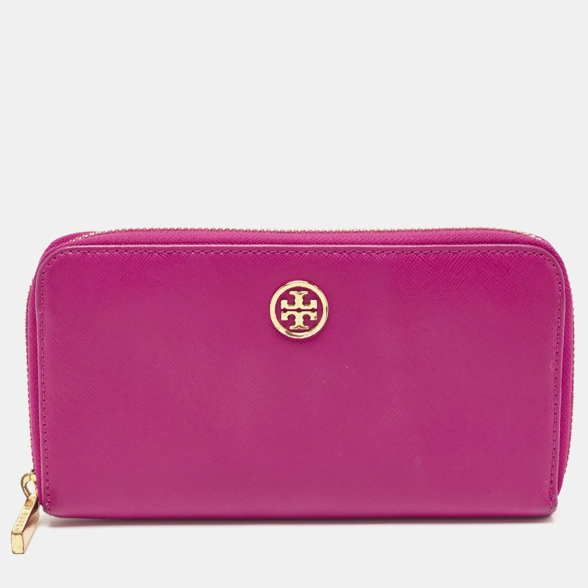 Majenta Saffiano Leather Robinson Zip Around Wallet