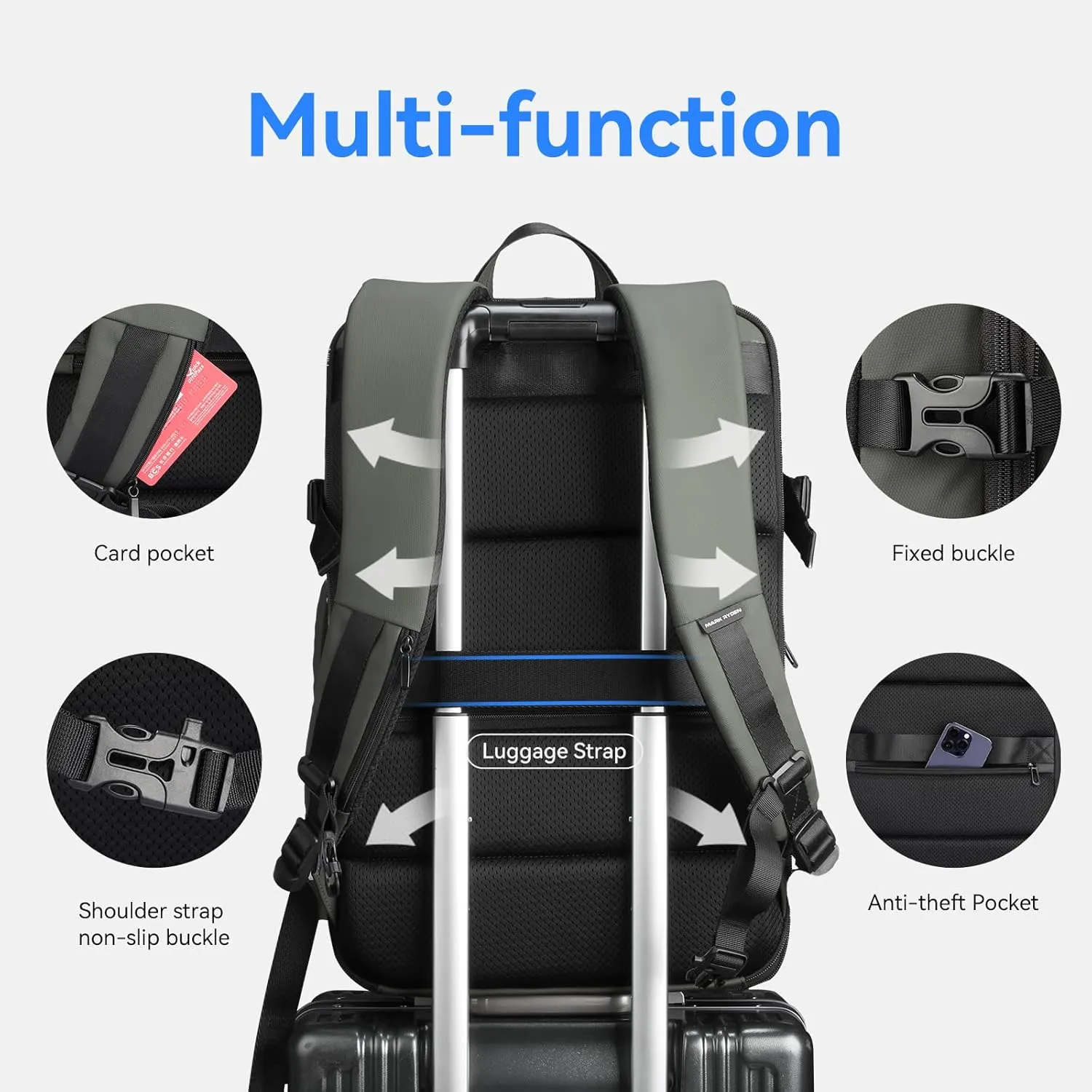 MARK RYDEN Travel Backpack for Men, 40L Airline Approved Carry on Backpack with USB Charging Port, 17.3 Inch Waterproof Business Laptop Backpack