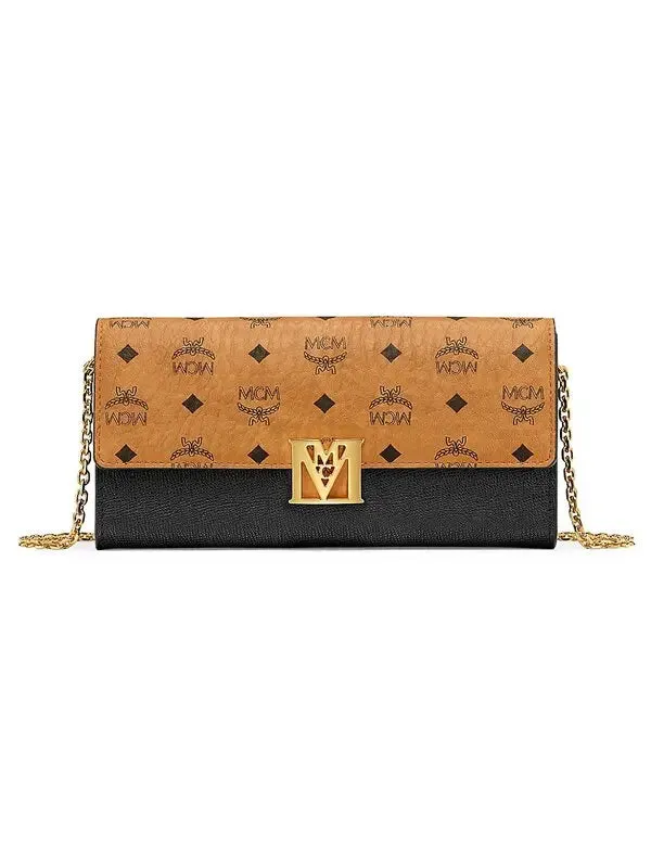 Mcm (Black Mena Visetos Leather Block Flap Wallet On Chain)