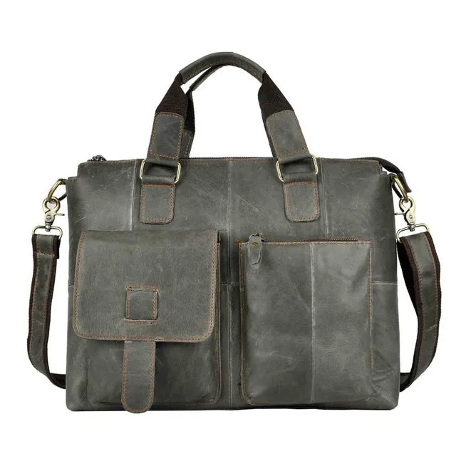 Men Quality Leather Antique Retro Business Briefcase 15.6" Laptop Case Attache Portfolio Bag