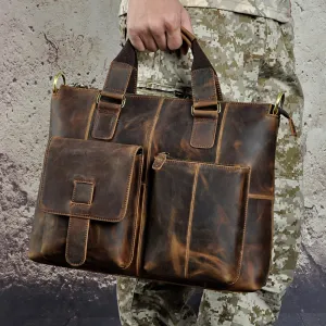 Men Quality Leather Antique Retro Business Briefcase 15.6" Laptop Case Attache Portfolio Bag