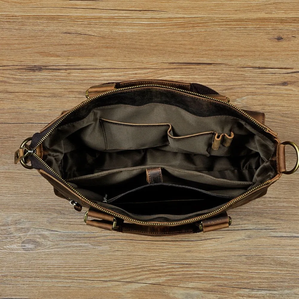 Men Quality Leather Antique Retro Business Briefcase 15.6" Laptop Case Attache Portfolio Bag