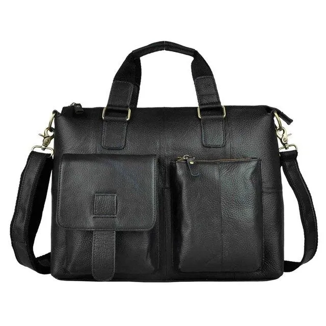 Men Quality Leather Antique Retro Business Briefcase 15.6" Laptop Case Attache Portfolio Bag