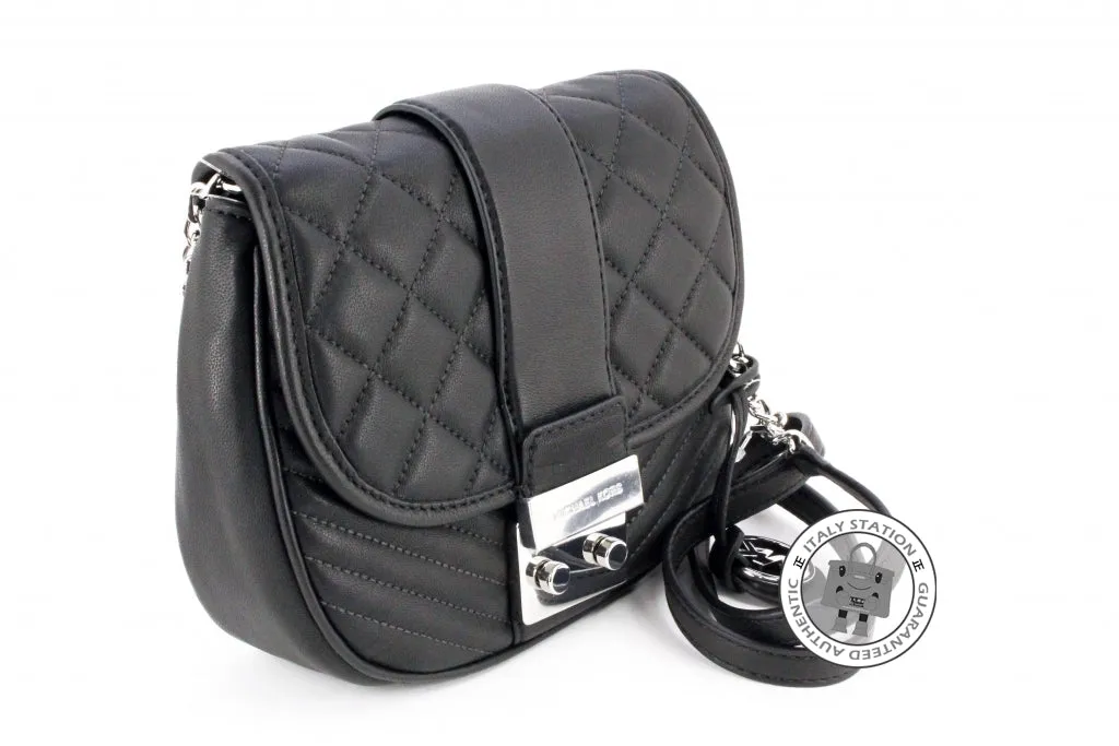 Michael Kors 30H5SEXM2L Elisa  Medium  Black / 001 Calfskin Messenger Bags Shw