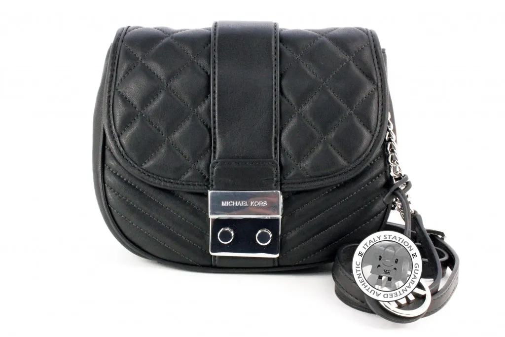 Michael Kors 30H5SEXM2L Elisa  Medium  Black / 001 Calfskin Messenger Bags Shw