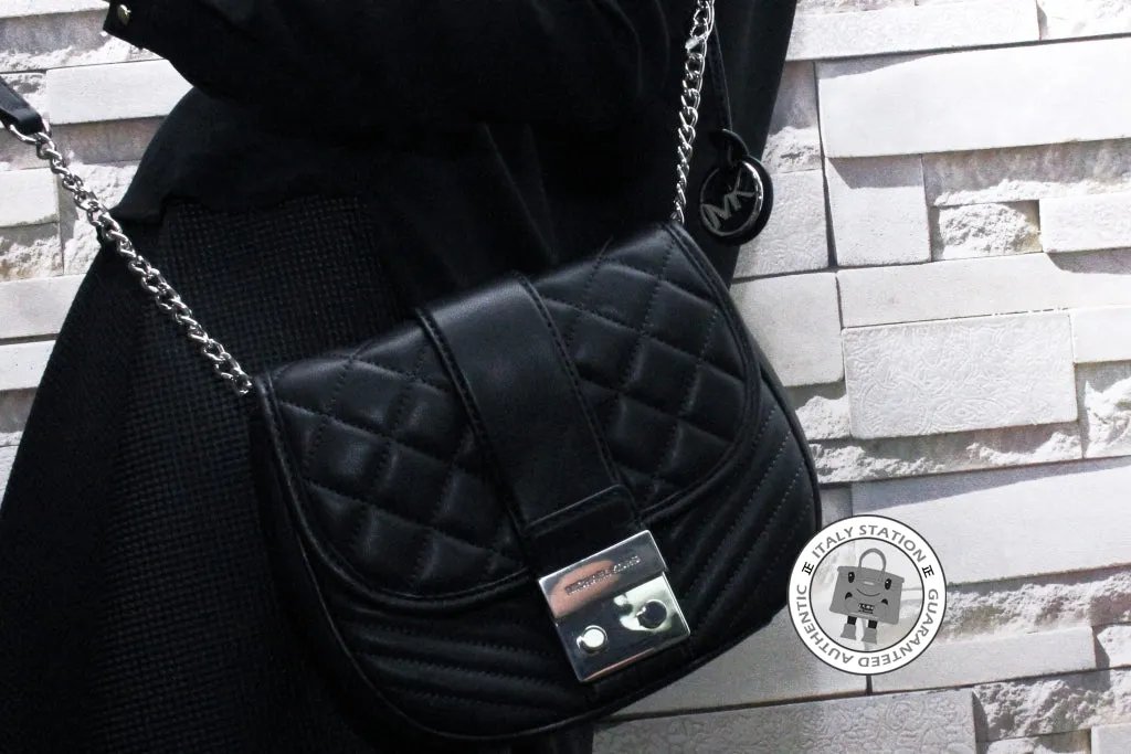 Michael Kors 30H5SEXM2L Elisa  Medium  Black / 001 Calfskin Messenger Bags Shw