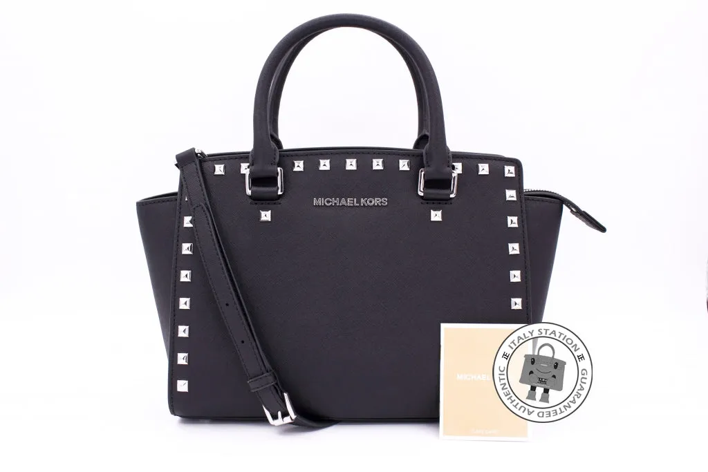 Michael Kors 30T3GSMS2L Selma Stud TZ Satchel Black / 001 Calfskin Medium Messenger Bags Shw