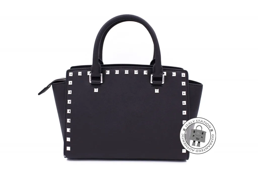 Michael Kors 30T3GSMS2L Selma Stud TZ Satchel Black / 001 Calfskin Medium Messenger Bags Shw