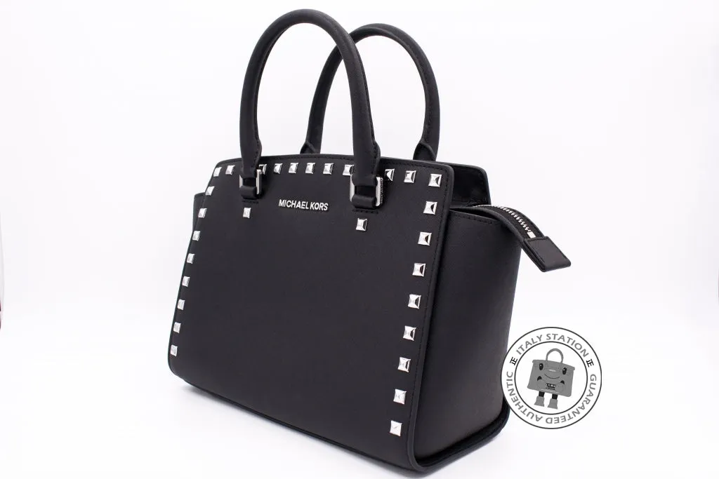 Michael Kors 30T3GSMS2L Selma Stud TZ Satchel Black / 001 Calfskin Medium Messenger Bags Shw