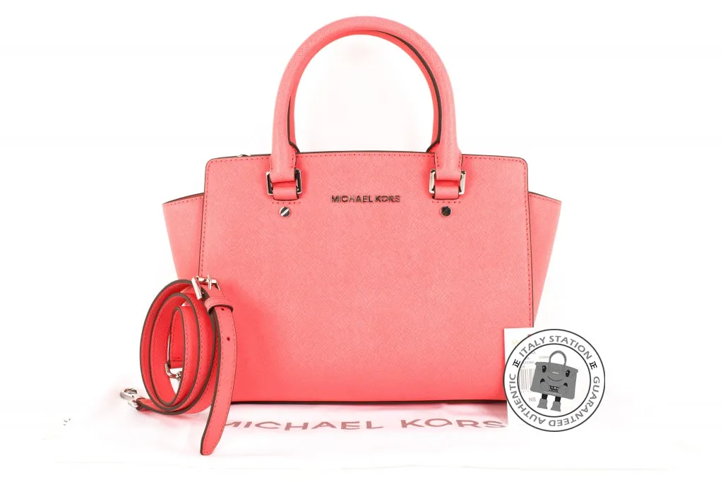 Michael Kors 30T3SLMS2L Selma Coral / 802 Calfskin Medium Messenger Bags Ghw