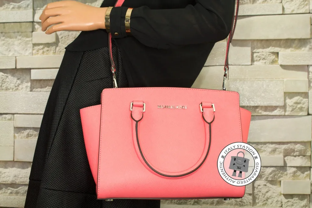 Michael Kors 30T3SLMS2L Selma Coral / 802 Calfskin Medium Messenger Bags Ghw
