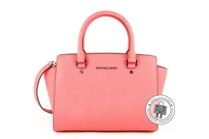Michael Kors 30T3SLMS2L Selma Coral / 802 Calfskin Medium Messenger Bags Ghw