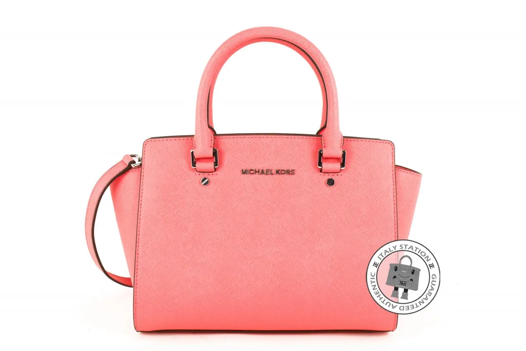 Michael Kors 30T3SLMS2L Selma Coral / 802 Calfskin Medium Messenger Bags Ghw