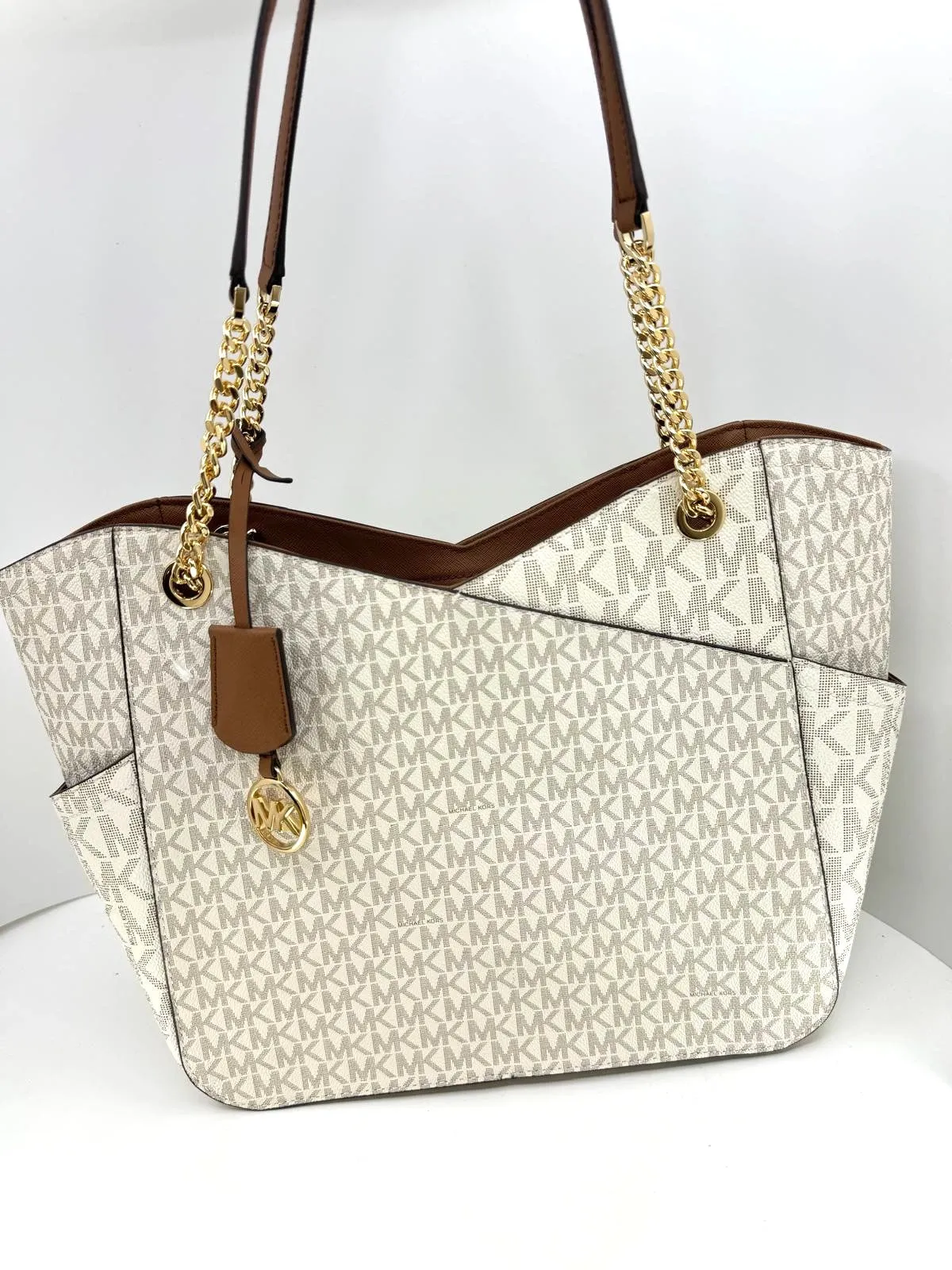 MICHAEL KORS JET SET TRAVEL LARGE CHAIN TOTE BAG