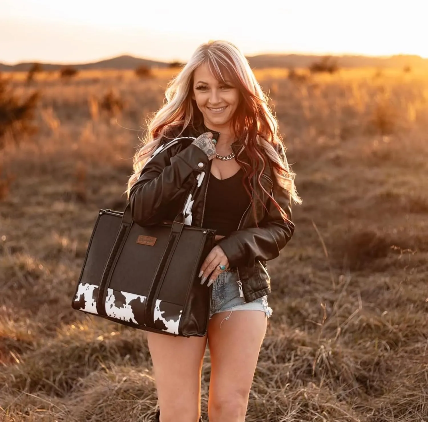 Montana West  Wrangler Tote Bag for Women Western Cow Print Purse Designer Top Handle Handbags