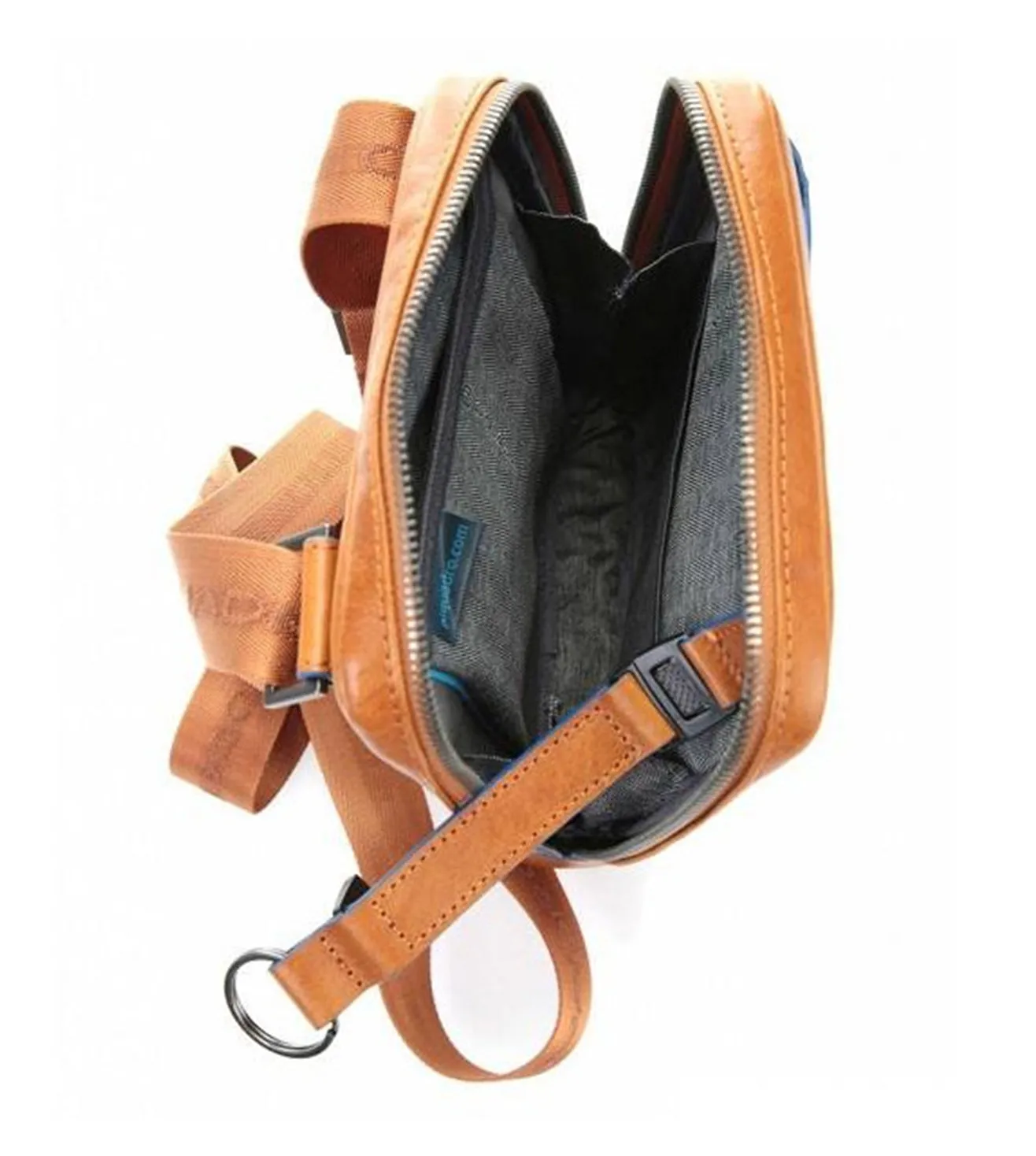 Piquadro Blue Square Unisex Tobacco Crossbody Bag