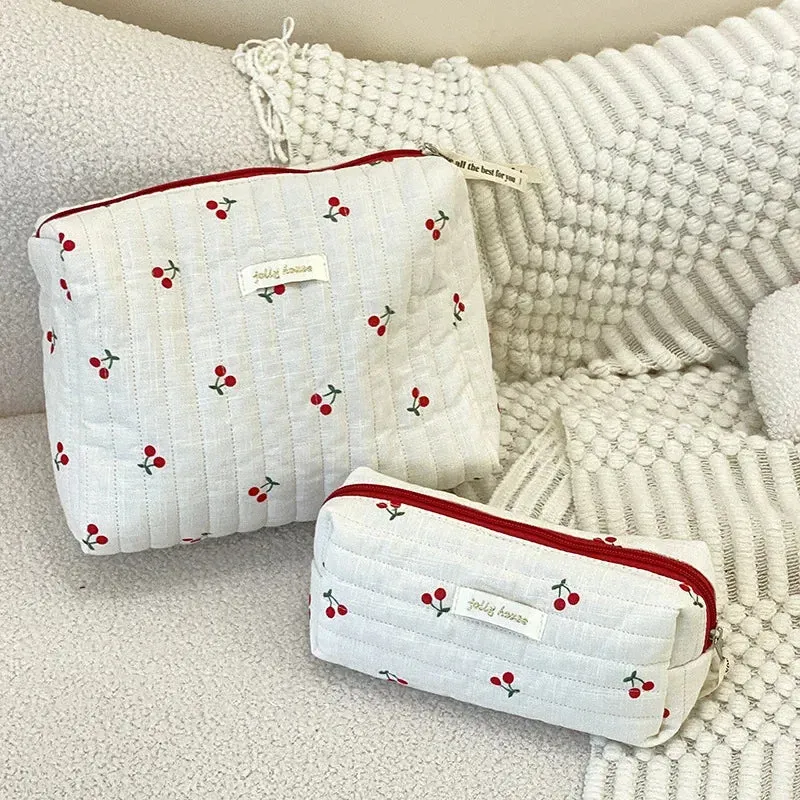 Quilted Cotton Ladies Travel Storage Bag Retro Cherry Design