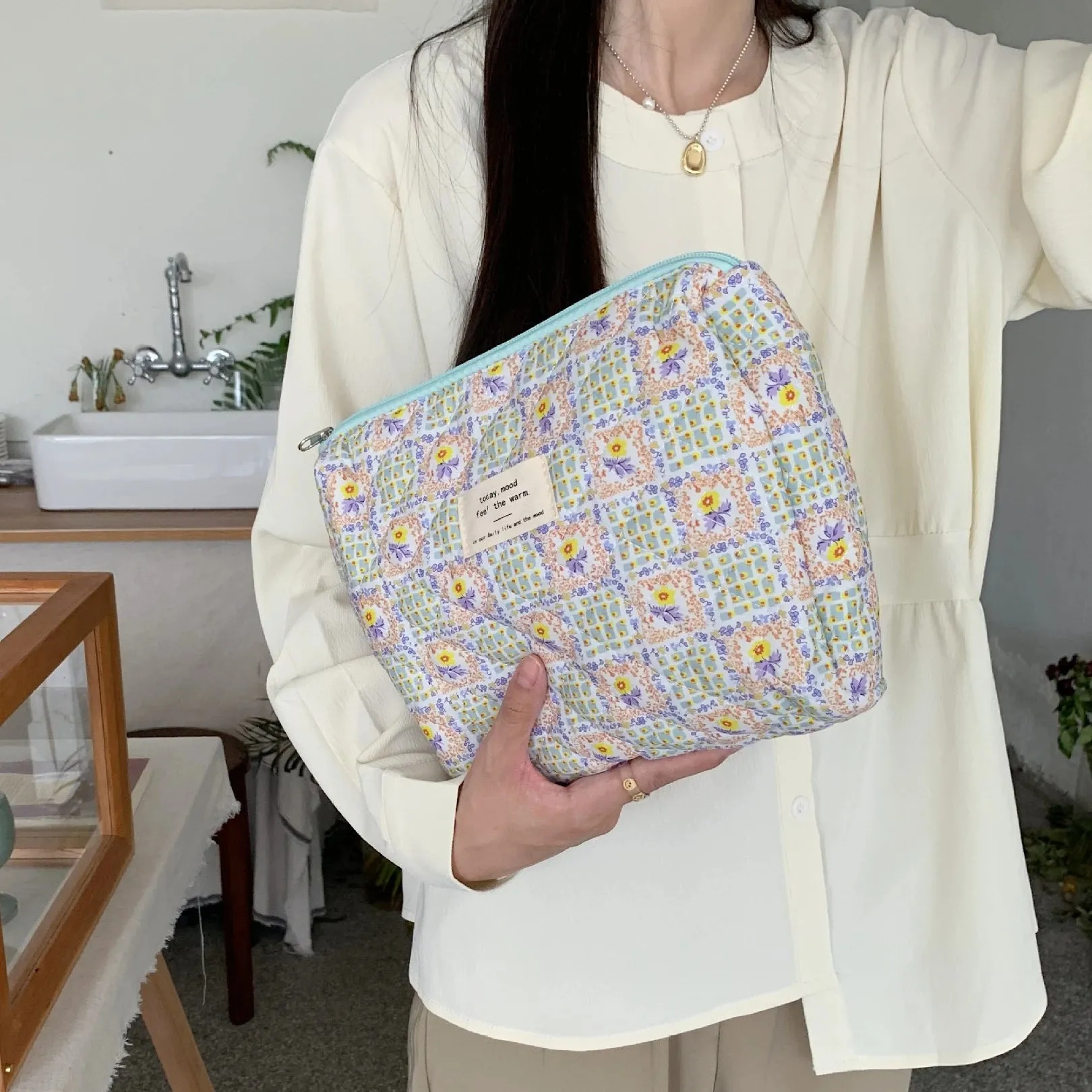 Quilted Cotton Ladies Travel Storage Bag Retro Cherry Design