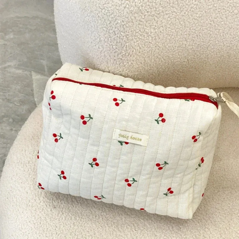 Quilted Cotton Ladies Travel Storage Bag Retro Cherry Design