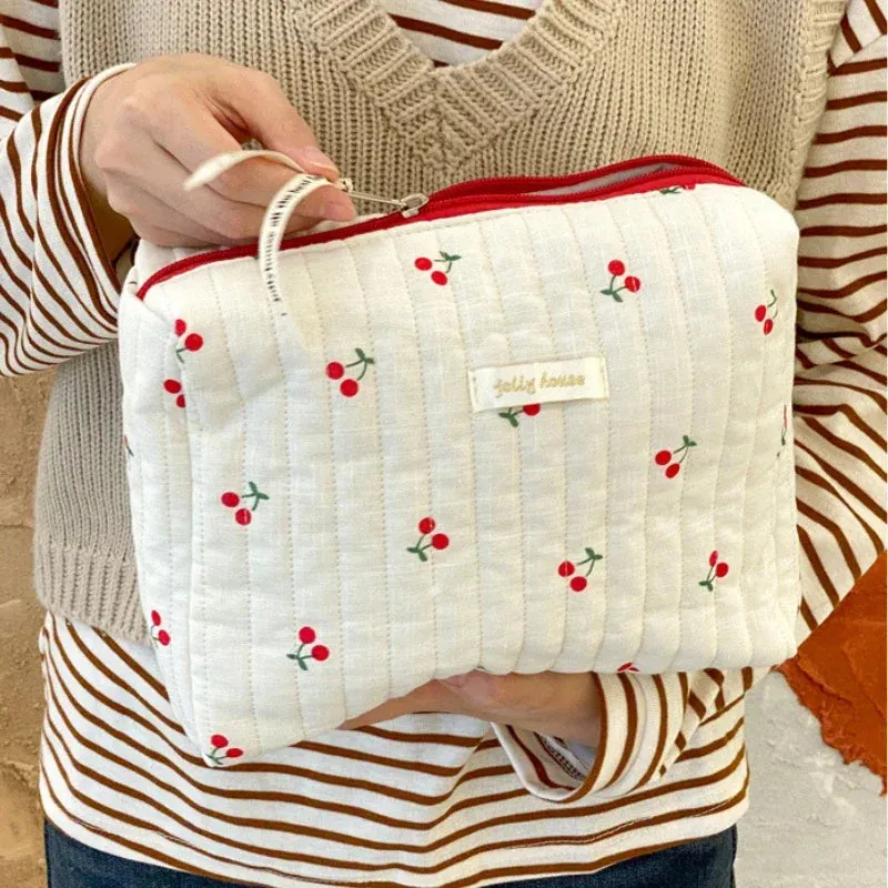 Quilted Cotton Ladies Travel Storage Bag Retro Cherry Design