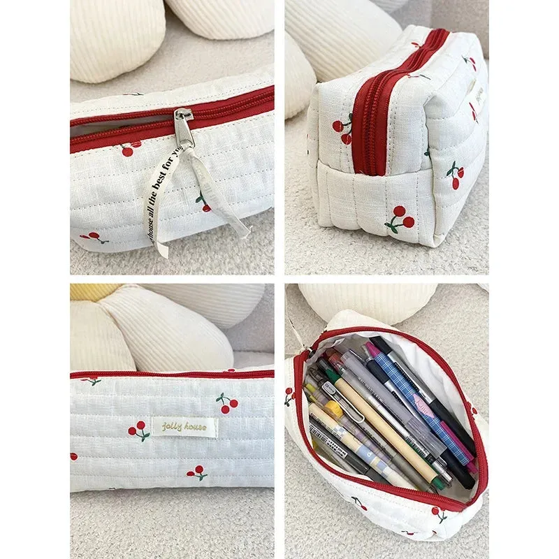 Quilted Cotton Ladies Travel Storage Bag Retro Cherry Design