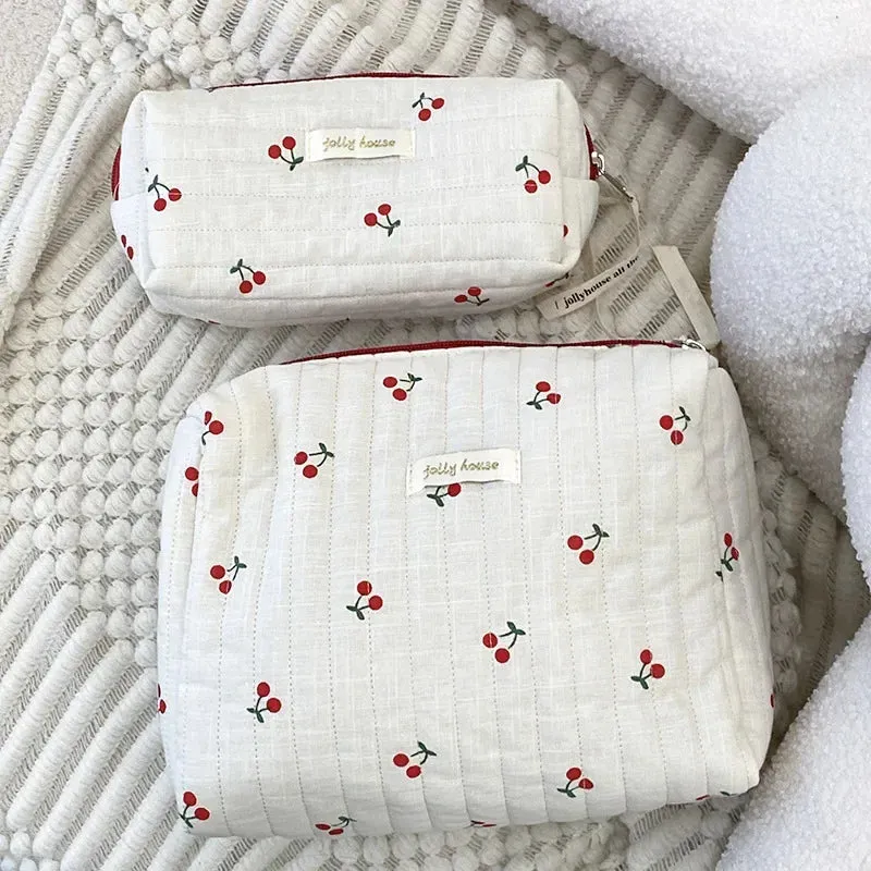 Quilted Cotton Ladies Travel Storage Bag Retro Cherry Design