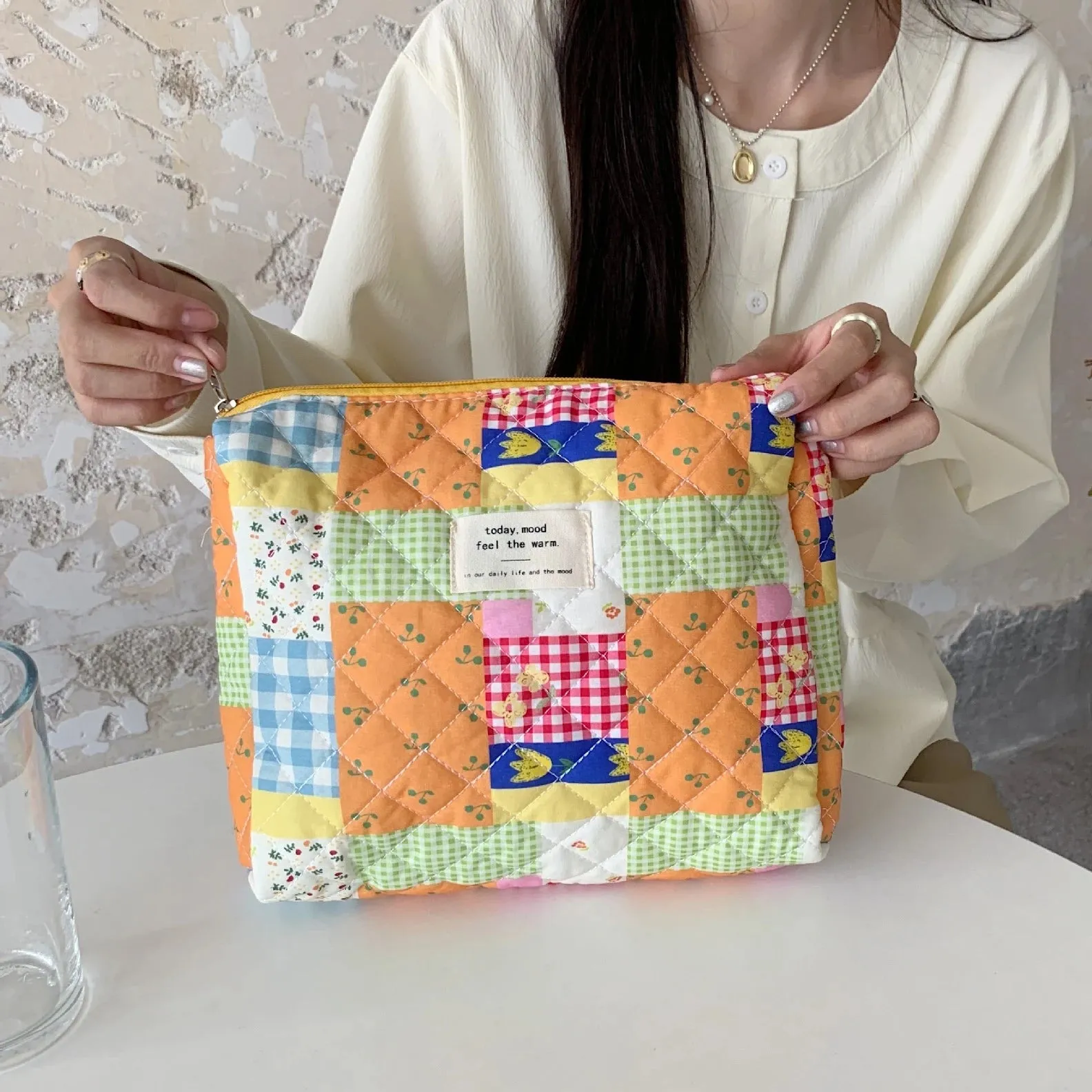 Quilted Cotton Ladies Travel Storage Bag Retro Cherry Design