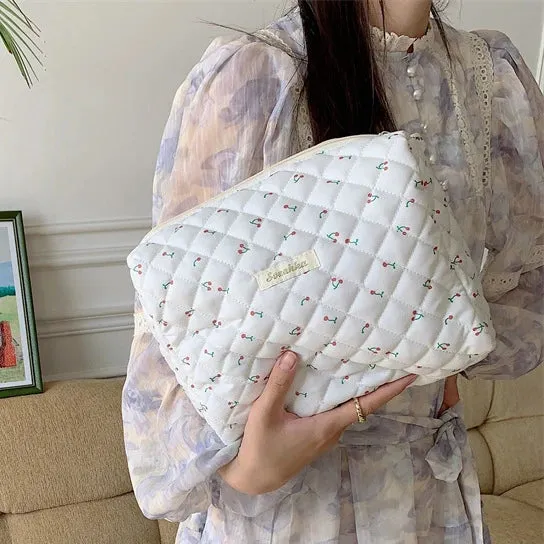 Quilted Cotton Ladies Travel Storage Bag Retro Cherry Design
