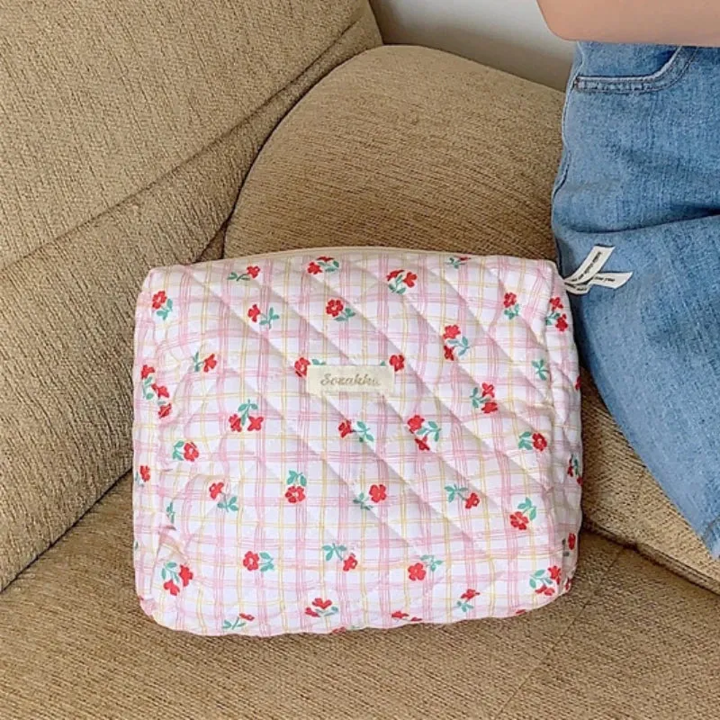 Quilted Cotton Ladies Travel Storage Bag Retro Cherry Design