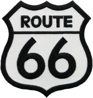 Route 66 Embroidered Patch White Iron-On Highway Road Sign Biker Emblem
