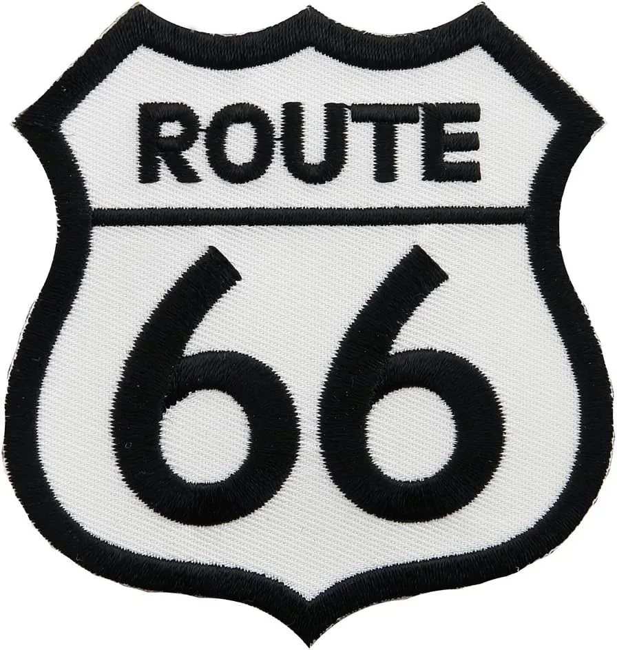 Route 66 Embroidered Patch White Iron-On Highway Road Sign Biker Emblem