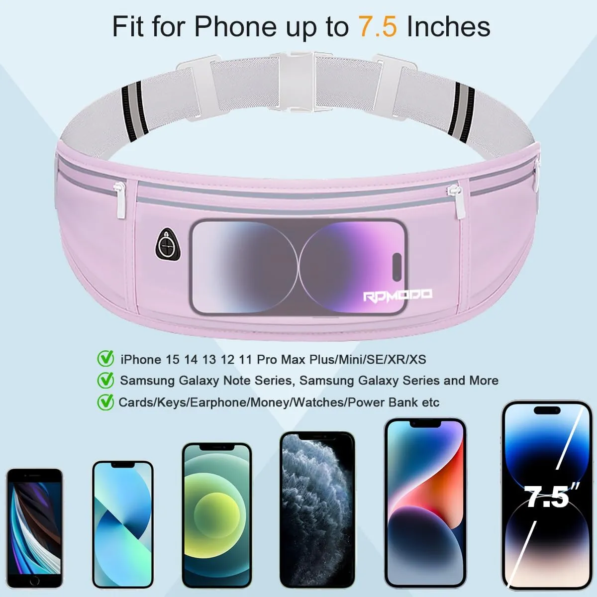 Running Fanny Pack for Women, Running Belts for Men, Water Resistant Waist Pack, Large Capacity Phone PouchAdjustable Bounce Free Phone Holder for Running Walking Hiking Cards Key Light Purple