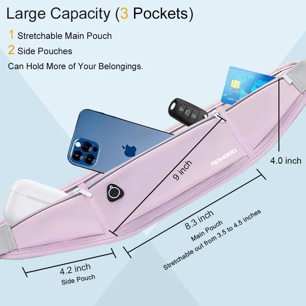 Running Fanny Pack for Women, Running Belts for Men, Water Resistant Waist Pack, Large Capacity Phone PouchAdjustable Bounce Free Phone Holder for Running Walking Hiking Cards Key Light Purple