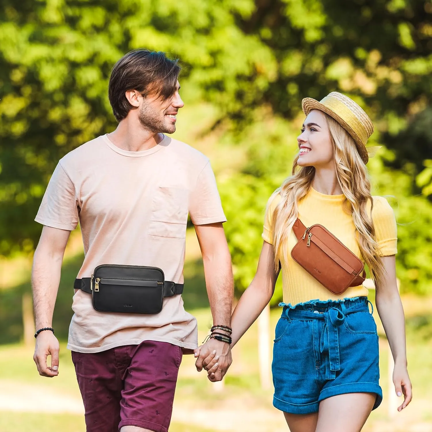 S-ZONE Fanny Packs for Women Genuine Leather RFID Blocking Crossbody Bags Purses Sling Waist Chest Bag Gifts Travel Running Adjustable Strap Men